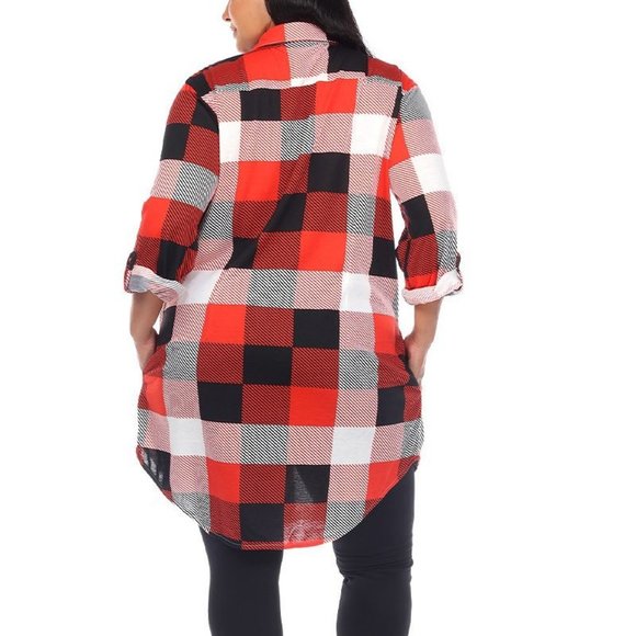 1X 2X 3X Casual Top Blouse Shirt Stretchy Plaid Plus Size Tunic 17558-02 - Picture 2 of 3